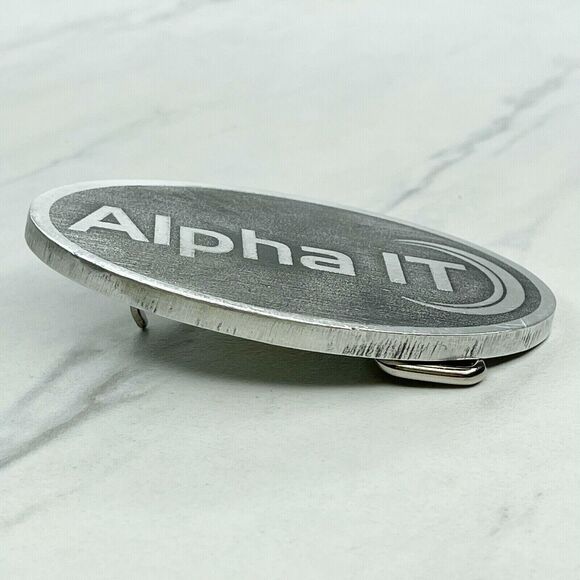 Rusty Knuckles Alpha IT Custom Belt Buckle Silver Tone Made in USA ✨ - Picture 6 of 8